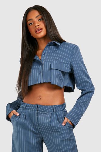 Womens Pinstripe Boxy Pocket Shirt - - 12 - boohoo - Modalova