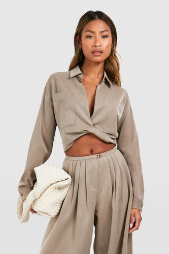 Womens Linen Look Relaxed Fit Twist Front Shirt - - 10 - boohoo - Modalova