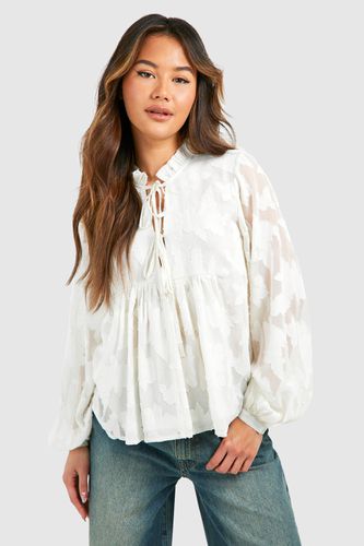 Womens Floral Texture Balloon Sleeve Blouse - - 14 - boohoo - Modalova