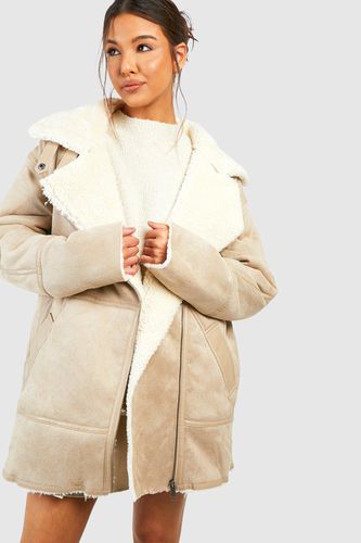 Womens Faux Fur Oversized Aviator Jacket - - L - boohoo - Modalova