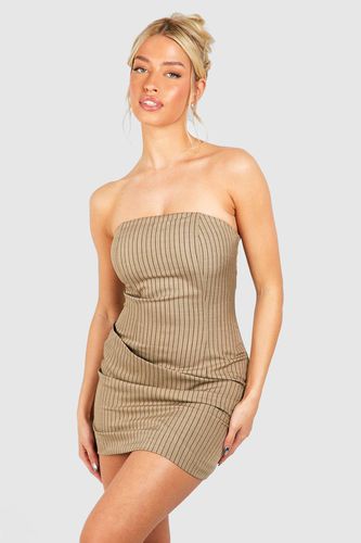 Womens Pinstripe Corset Drape Front Mini Dress - - 12 - boohoo - Modalova