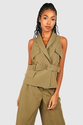 Womens Cargo Tab Detail Plunge Front Waistcoat - - 14 - boohoo - Modalova