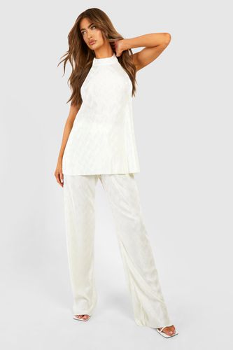 Womens Wave Plisse Wide Leg Trousers - - 14 - boohoo - Modalova