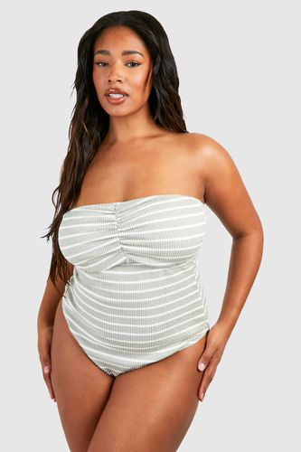 Womens Plus Crinkle Stripe Bandeau Swimsuit - - 18 - boohoo - Modalova