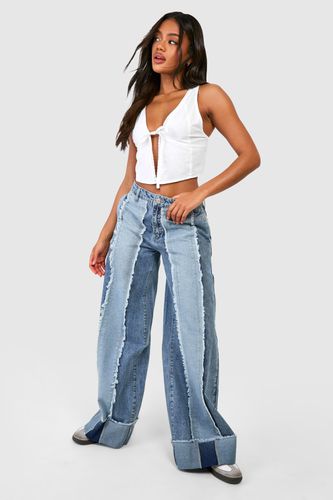 Womens Fray Seam Patchwork Jeans With Turn Up Hem - - 16 - boohoo - Modalova