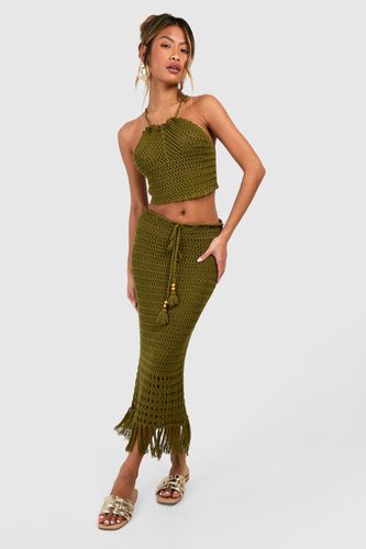 Womens Premium Crochet Tassel Maxi Skirt And Halterneck Top Set - - L - boohoo - Modalova