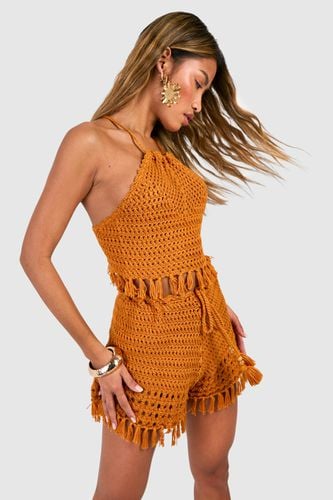 Womens Premium Crochet Tassel Shorts & Halterneck Top Set - - L - boohoo - Modalova