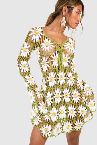 Womens Premium Flower Crochet Mini Dress - - M/L - boohoo - Modalova