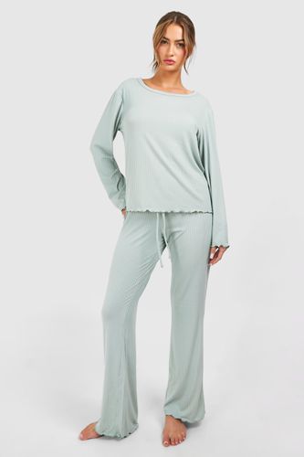 Womens Pointelle Long Sleeve And Trouser Pj Set - - 14 - boohoo - Modalova