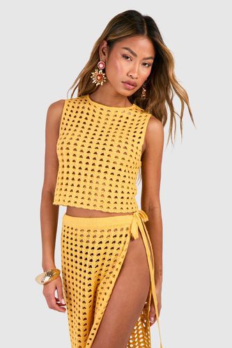 Womens High Racer Neck Crochet Crop Top - - M - boohoo - Modalova