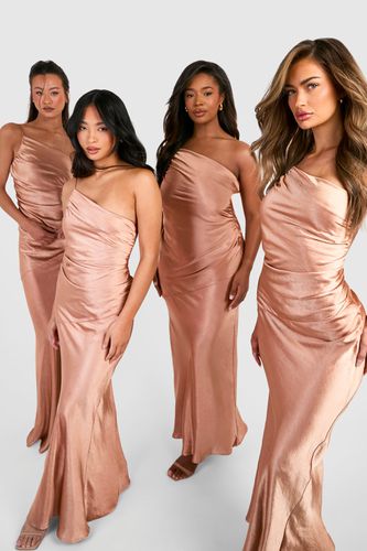 Womens Bridesmaid Satin Strappy Asymmetric Maxi Dress - - 12 - boohoo - Modalova