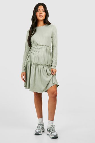 Womens Maternity Frill Jumbo Rib Smock Dress - - 14 - boohoo - Modalova