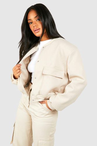 Womens Pocket Detail Wool Look Bomber Jacket - - L - boohoo - Modalova