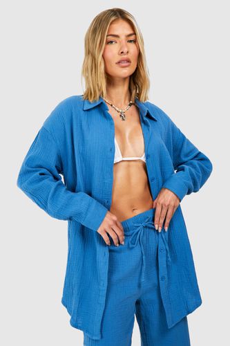 Womens Crinkle Cotton Oversized Beach Shirt - - L - boohoo - Modalova