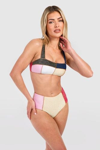 Womens Colour Block Glitter Strappy Bikini Set - - 10 - boohoo - Modalova