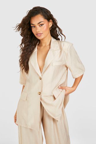 Womens Textured Crinkle Short Sleeved Blazer - - 10 - boohoo - Modalova