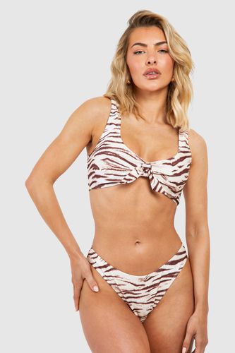 Womens Tiger Tie Plunge Bikini Top - - 10 - boohoo - Modalova