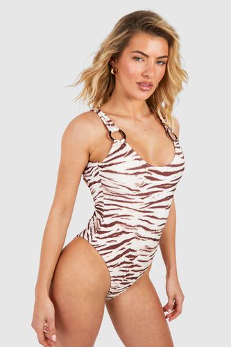 Womens Tiger O-ring Scoop Swimsuit - - 14 - boohoo - Modalova