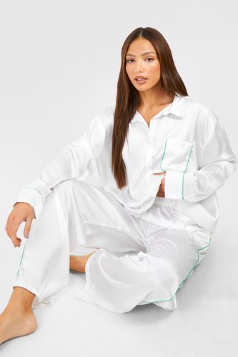Womens Tall Oversized Piping Detail Pyjama Set - - 10 - boohoo - Modalova