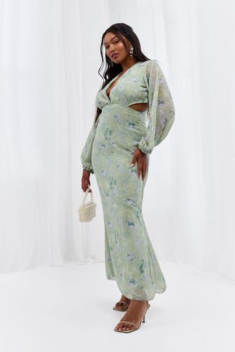 Womens Plus Floral Print Dobby Mesh Cut Out Maxi Dress - - 20 - boohoo - Modalova