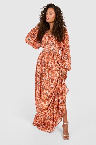 Womens Paisley Print Long Sleeve Maxi Dress - - 12 - boohoo - Modalova
