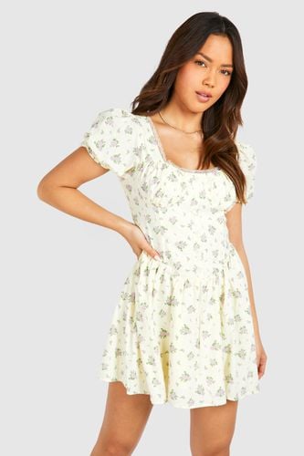 Womens Ditsy Floral Puff Sleeve Milkmaid Mini Dress - - 10 - boohoo - Modalova