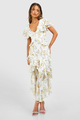Womens Floral Ruffle Maxi Dress - - 12 - boohoo - Modalova
