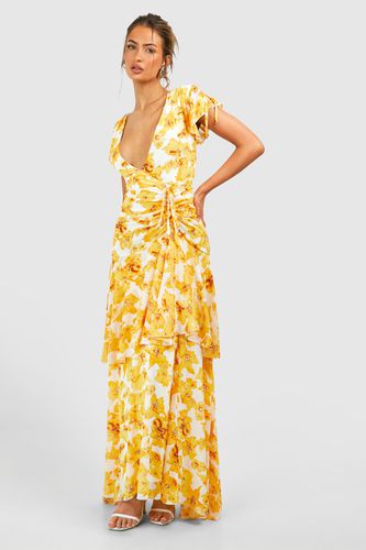 Womens Floral Print Ruched Detail Maxi Dress - - 10 - boohoo - Modalova