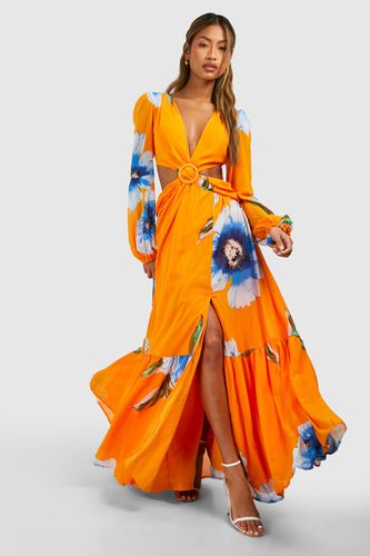 Womens Floral Print Cut Out Maxi Dress - - 14 - boohoo - Modalova