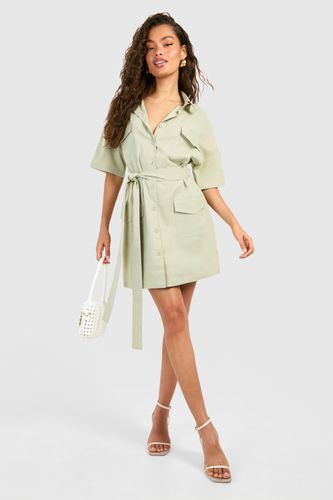 Womens Poplin Short Sleeve Utility Shirt Dress - - 10 - boohoo - Modalova