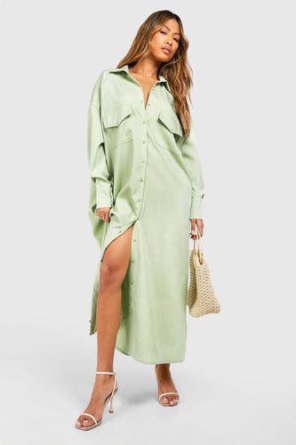 Womens Linen Oversized Midaxi Utility Shirt Dress - - 12 - boohoo - Modalova