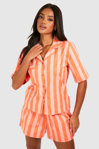 Womens Cotton Poplin Tonal Stripe Short Sleeve Shirt - - 10 - boohoo - Modalova