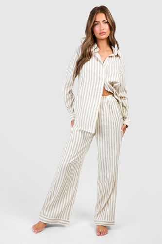 Womens Cotton Poplin Tonal Stripe Trousers - - 12 - boohoo - Modalova