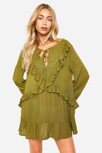 Womens Ruffle Cheesecloth Mini Dress - - 18 - boohoo - Modalova