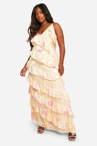 Womens Plus Floral Jacquard Ruffle Maxi Dress - - 16 - boohoo - Modalova