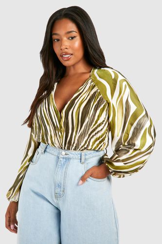 Womens Plus Zebra Print Pleated Bodysuit - - 18 - boohoo - Modalova