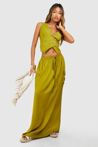 Womens Linen Look Cargo Column Maxi Skirt - - 12 - boohoo - Modalova