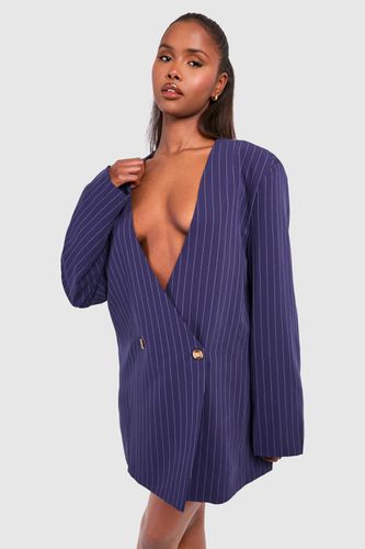 Womens Stripe Oversized Collarless Blazer Dress - - 10 - boohoo - Modalova