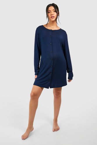Womens Maternity Long Sleeve Peached Jersey Button Down Nightie - - 10 - boohoo - Modalova