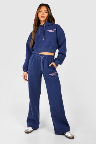 Womens Dsgn Studio Embroidered Cropped Hooded Tracksuit - - L - boohoo - Modalova