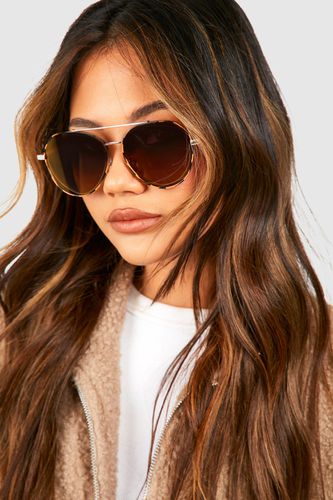 Womens Round Frame Brown Sunglasses - - One Size - boohoo - Modalova