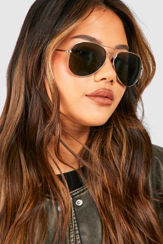 Womens Tinted Frame Gold Aviator Sunglasses - - One Size - boohoo - Modalova