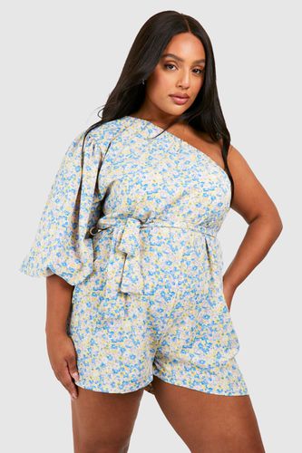 Womens Plus Woven Ditsy Floral One Shoulder Belted Playsuit - - 16 - boohoo - Modalova