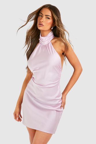 Womens Satin Halterneck Mini Dress - - 16 - boohoo - Modalova