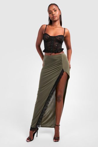 Womens Slinky Lace Trim Maxi Skirt - - 10 - boohoo - Modalova