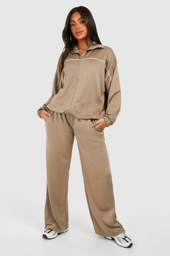 Womens Tricot Piping Detail Zip Through Sweatshirt Tracksuit - - M - boohoo - Modalova