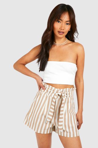Womens Striped Paperbag Waist Shorts - - 10 - boohoo - Modalova