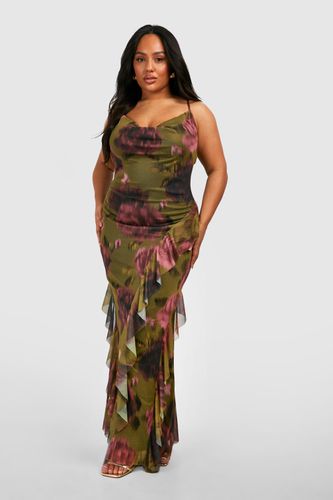 Womens Plus Floral Print Mesh Ruffle Detail Maxi Dress - - 18 - boohoo - Modalova