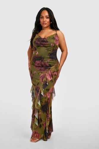 Womens Plus Floral Print Mesh Ruffle Detail Maxi Dress - - 22 - boohoo - Modalova