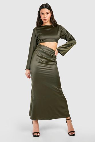 Womens Satin Cut Out Long Sleeve Maxi Dress - - 10 - boohoo - Modalova